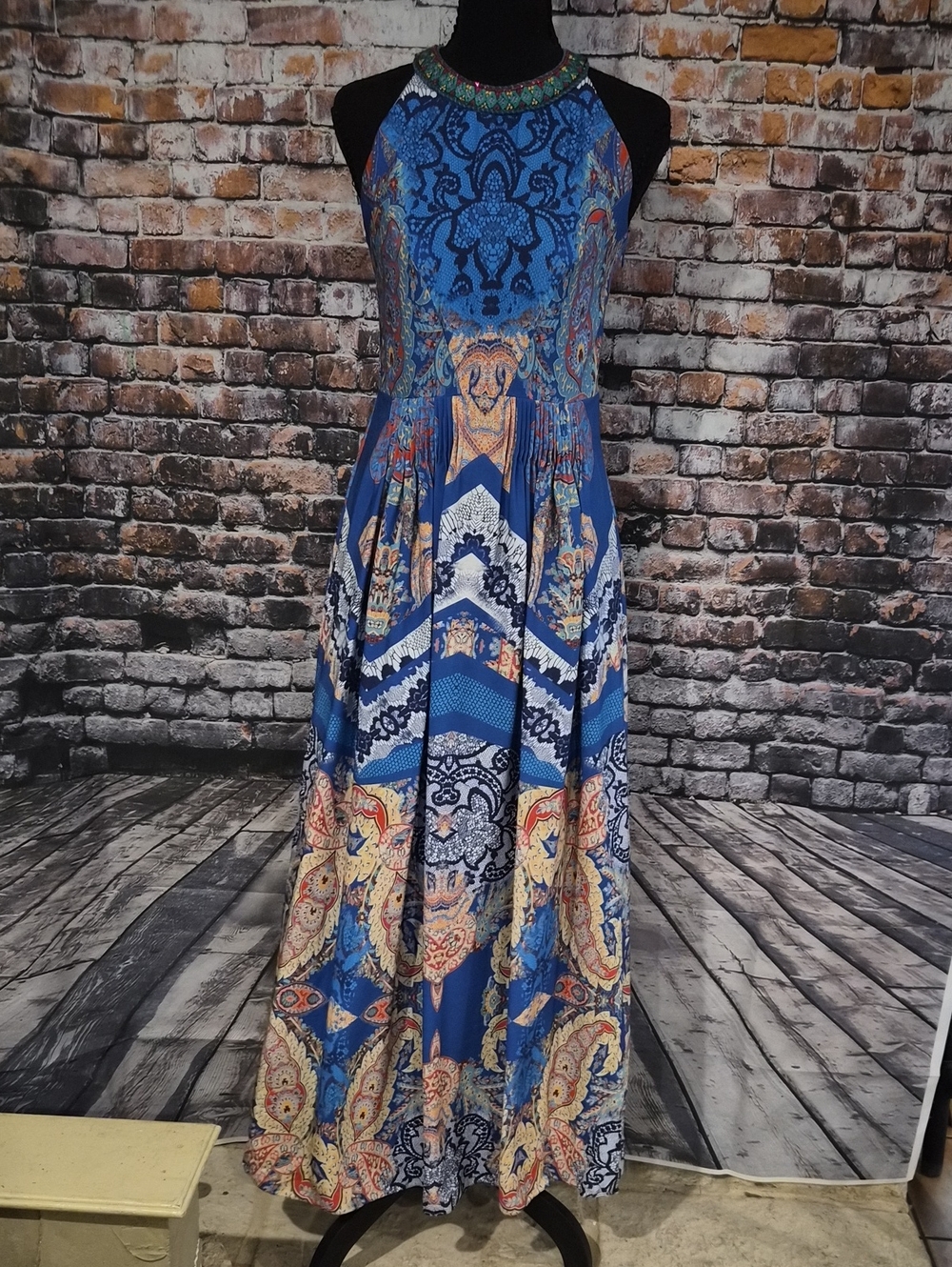 Anthropologie Ranna Gill Blue Paisley Halter-Neck Maxi Dress